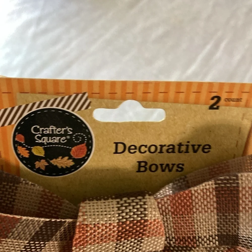 Brown/Beige/Orange Plaid Fabric Gift Bow  used missed one